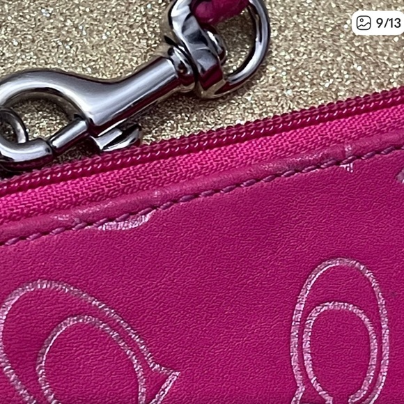 Coach Pink Leather Logo Wristlet Wallet Satin Lined - Picture 9 of 13
